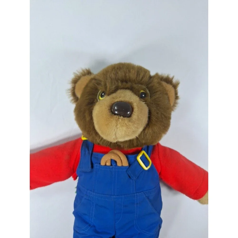 Vintage JS International Plush Teddy Bear Blue Overalls Red Shirt 14
